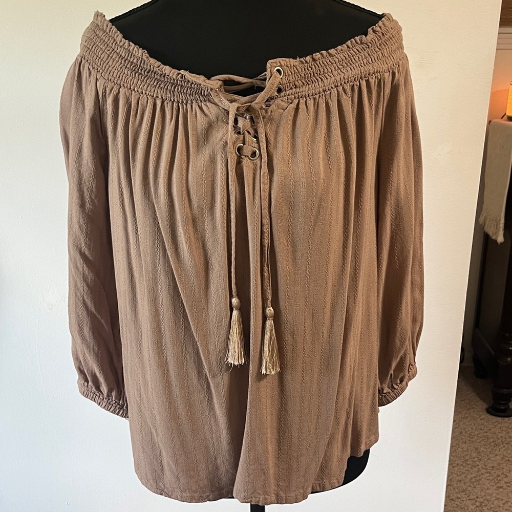 Elegant Off-Shoulder Tan Blouse